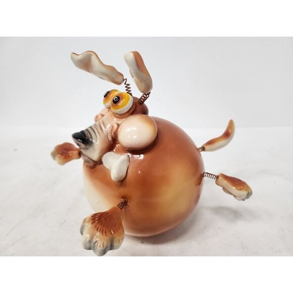 Exhart Ceramic Wobble Bobble Dog Figurine Whimsical Kitchy Spring Ears Legs Tail - Picture 1 of 13